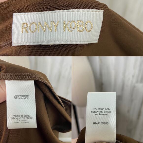NWT Ronny Kobo Lana Dress Brown One Shoulder Asymmetrical Mini Party Size XS - Picture 12 of 13